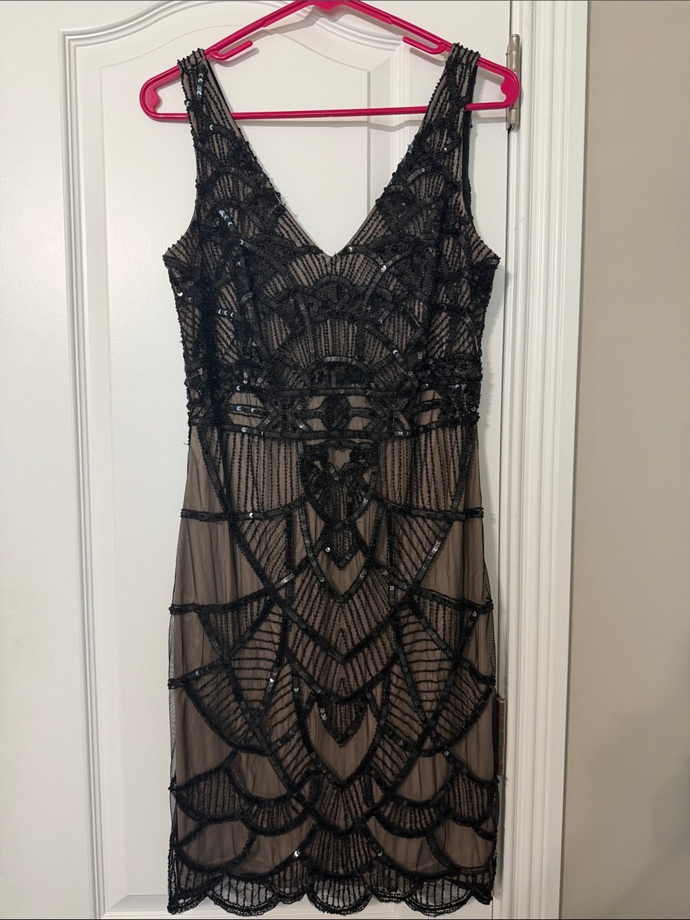 JS Collections Black Beaded V-Neck Cocktail Dress